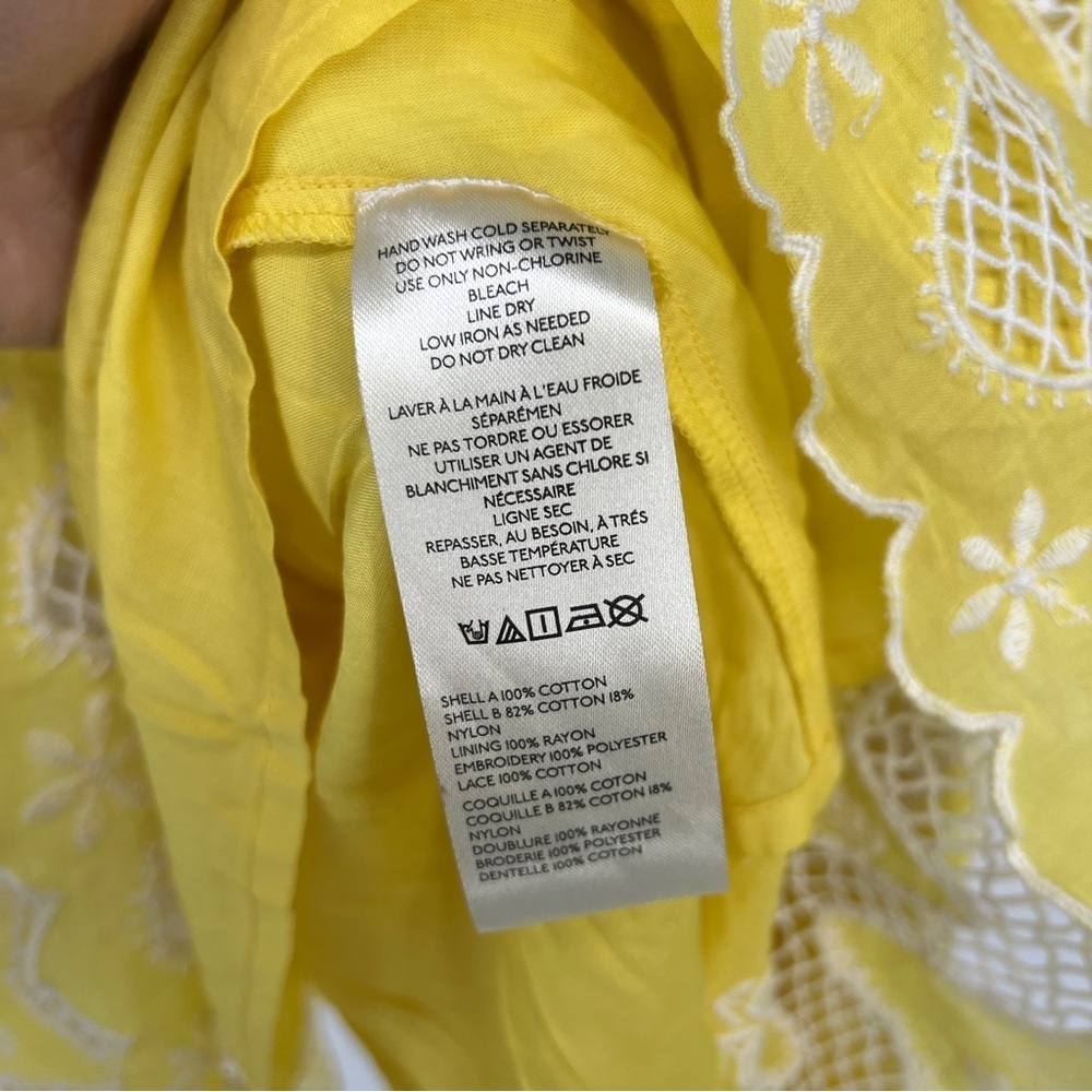 Free People x House of Aama Yellow 100% Cotton Floral Embroidered Mini Dress XS - Picture 8 of 9